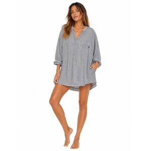 DKNY Womens Gray White Striped Rayon Long Sleeve Tunic Dress CoverUp L Nautical